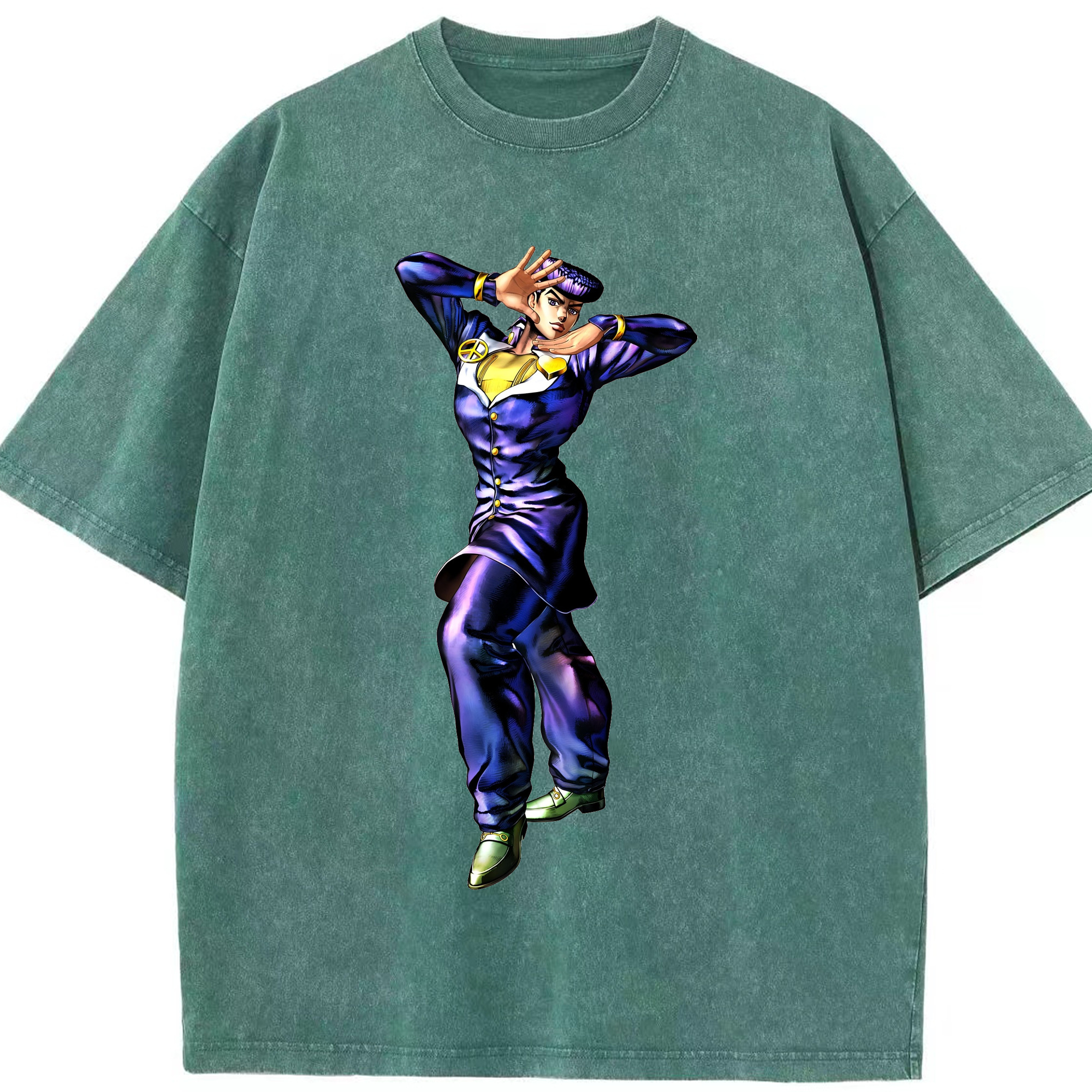 （画像用） ジョジョの奇妙な冒険 ひがしかた じょうすけ JoJo's Bizarre Adventure Higashikata Josuke 綿100% ヴィンテージ風 半袖Tシャツ（フロントプリント）
